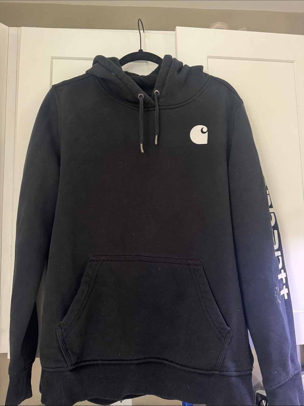Carhartt Black Pullover Hooded Sweatshirt with Sleeve Logo
